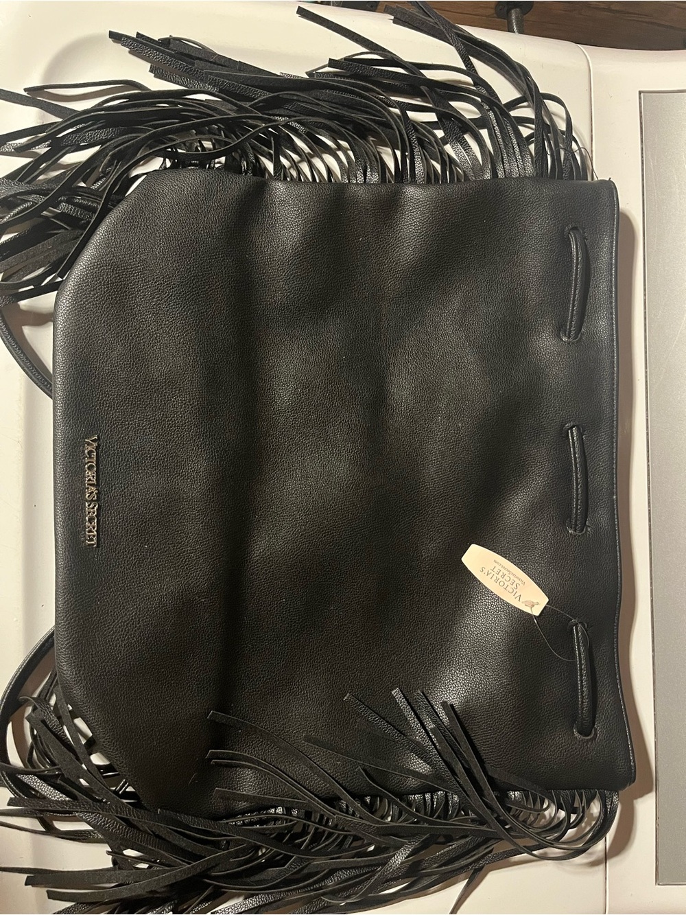 Victoria's Secret Black Leather Fringe Shoulder Bag